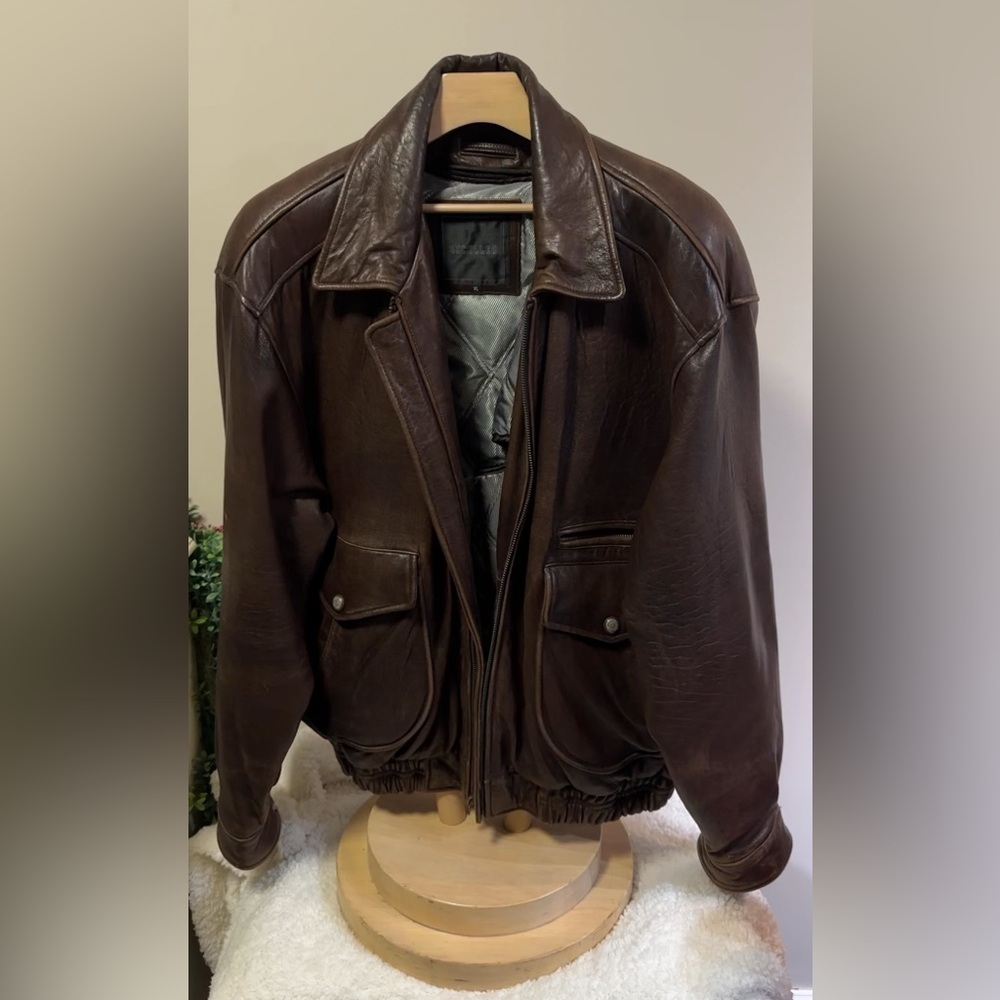 Brown Leather Bomber Jacket